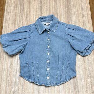 Bagatelle Women’s Button Front Denim Corset Shirt Size Medium Puff Sleeves